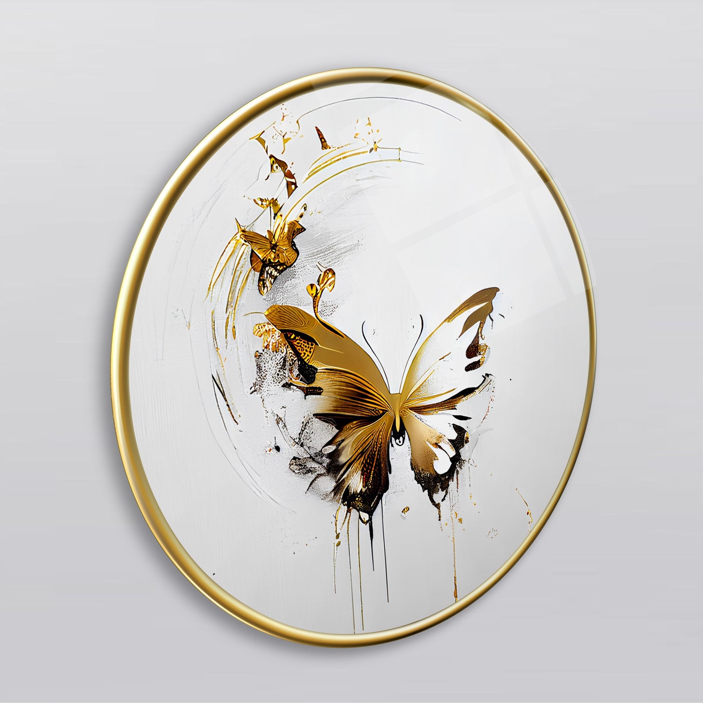Gold Kelebek Yuvarlak Cam Tablo