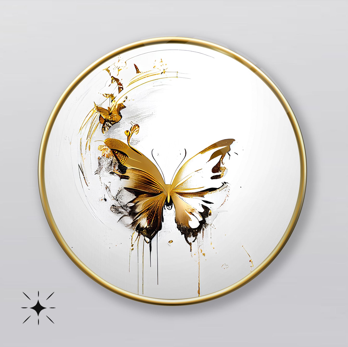 Gold Kelebek Yuvarlak Cam Tablo