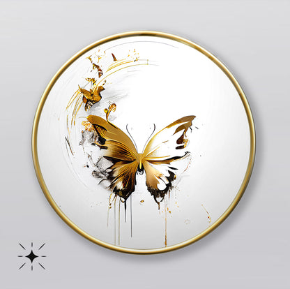 Gold Kelebek Yuvarlak Cam Tablo