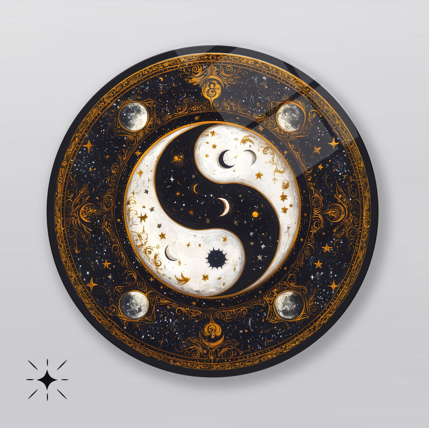 Gold Ying Yang Yuvarlak Cam Tablo
