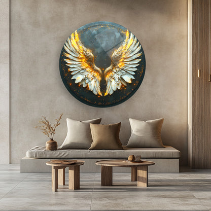 Melek Kanadı Yuvarlak Cam Tablo