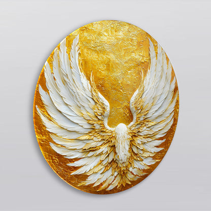 Gold Beyaz Melek Kanadı Yuvarlak Cam Tablo