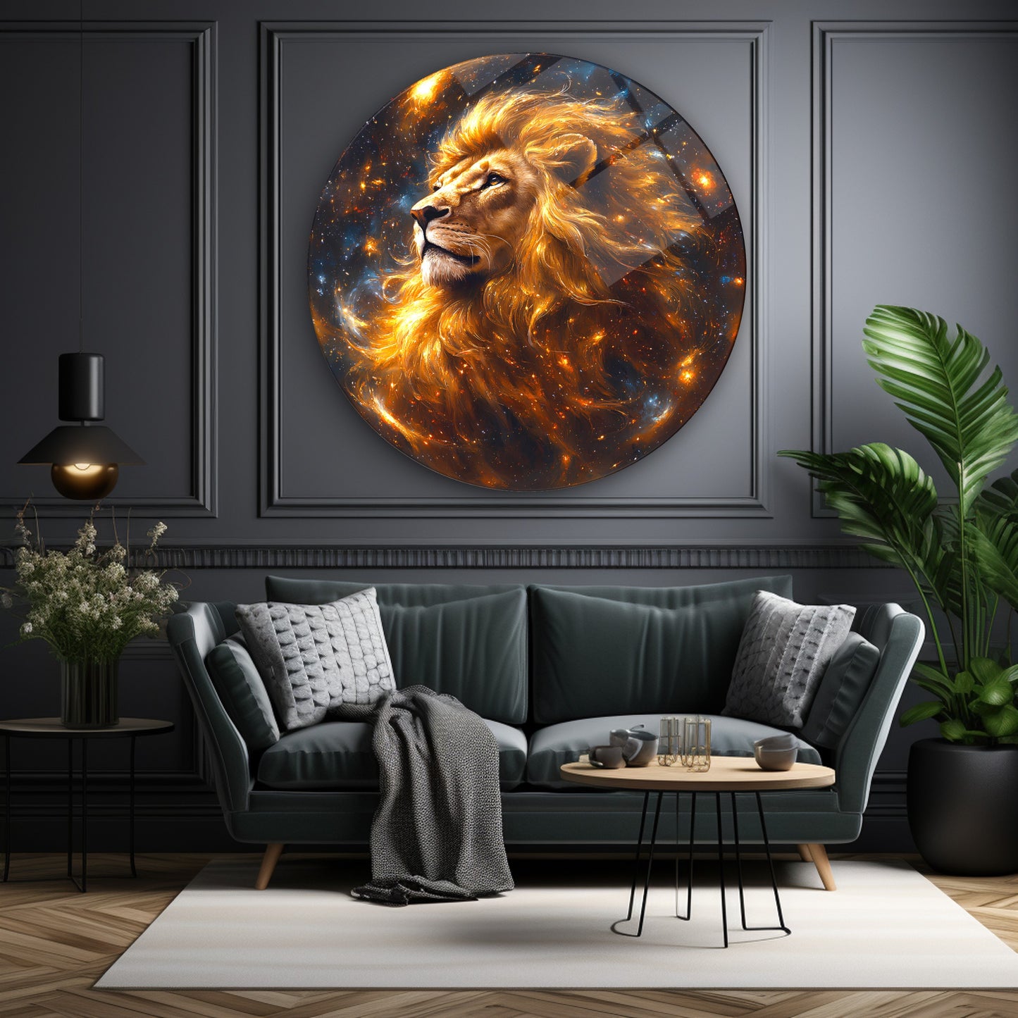 Aslan Yuvarlak Cam Tablo