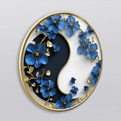 Çiçekli Ying Yang Yuvarlak Cam Tablo