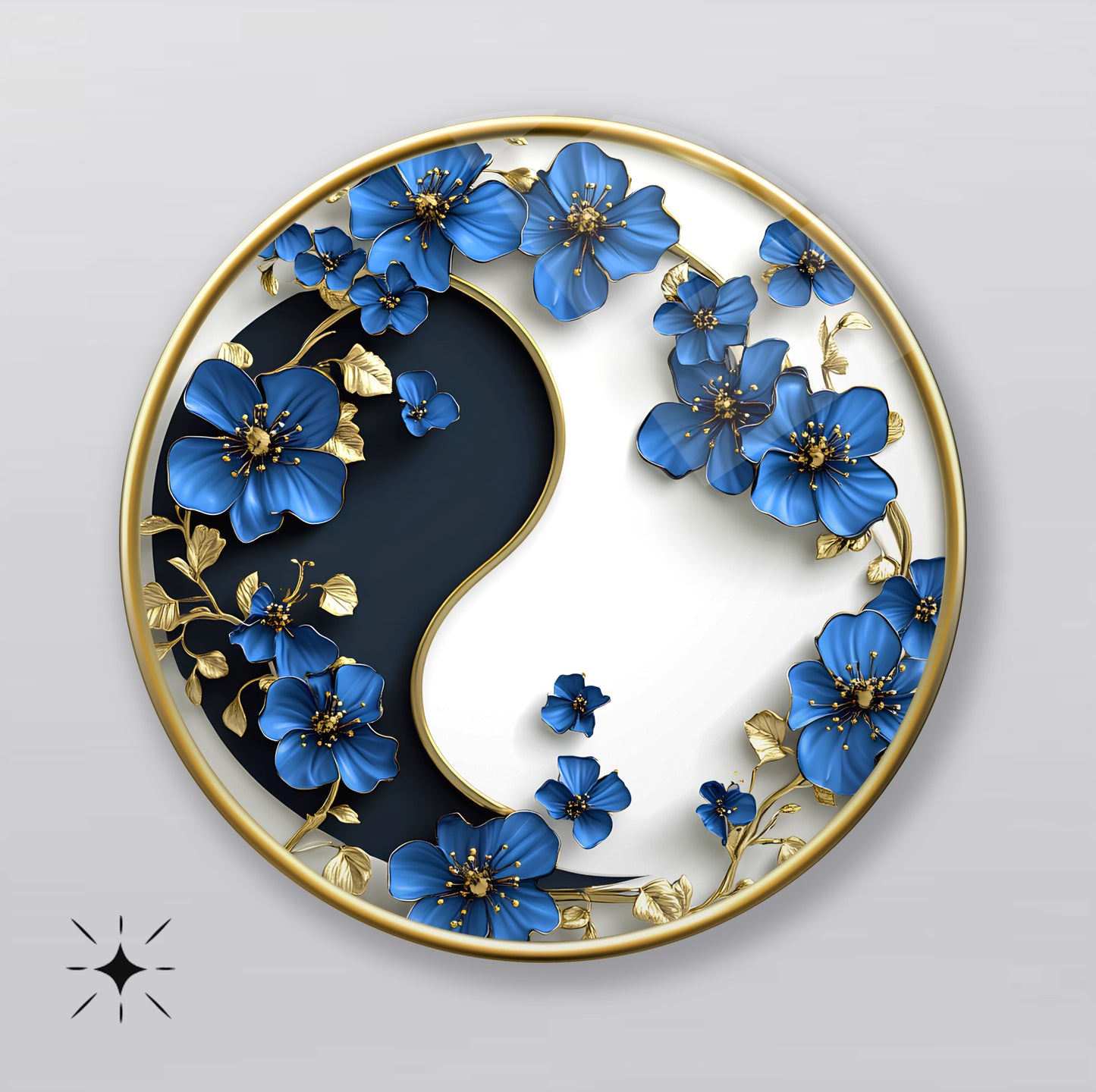 Çiçekli Ying Yang Yuvarlak Cam Tablo