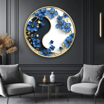 Çiçekli Ying Yang Yuvarlak Cam Tablo