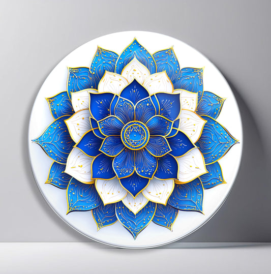 Mavi Gold Mandala Yuvarlak Cam Tablo