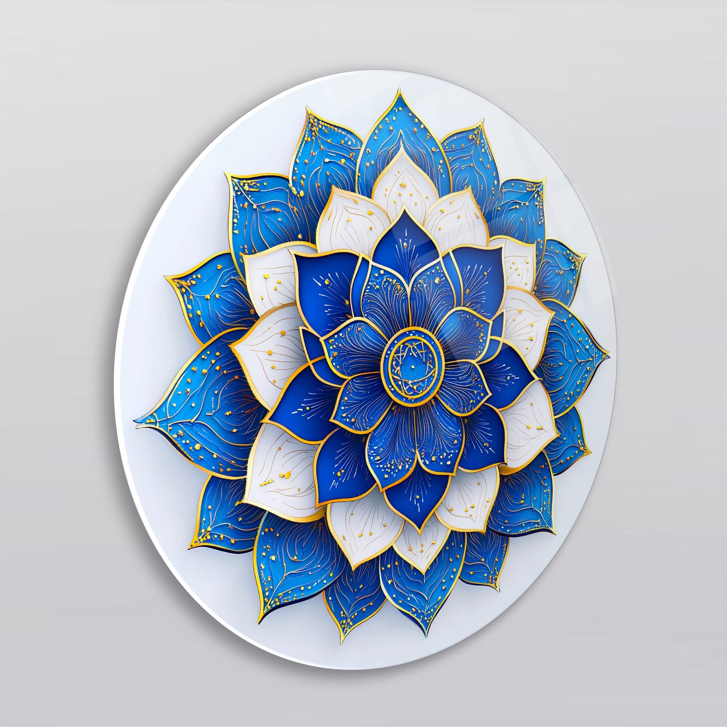 Mavi Gold Mandala Yuvarlak Cam Tablo