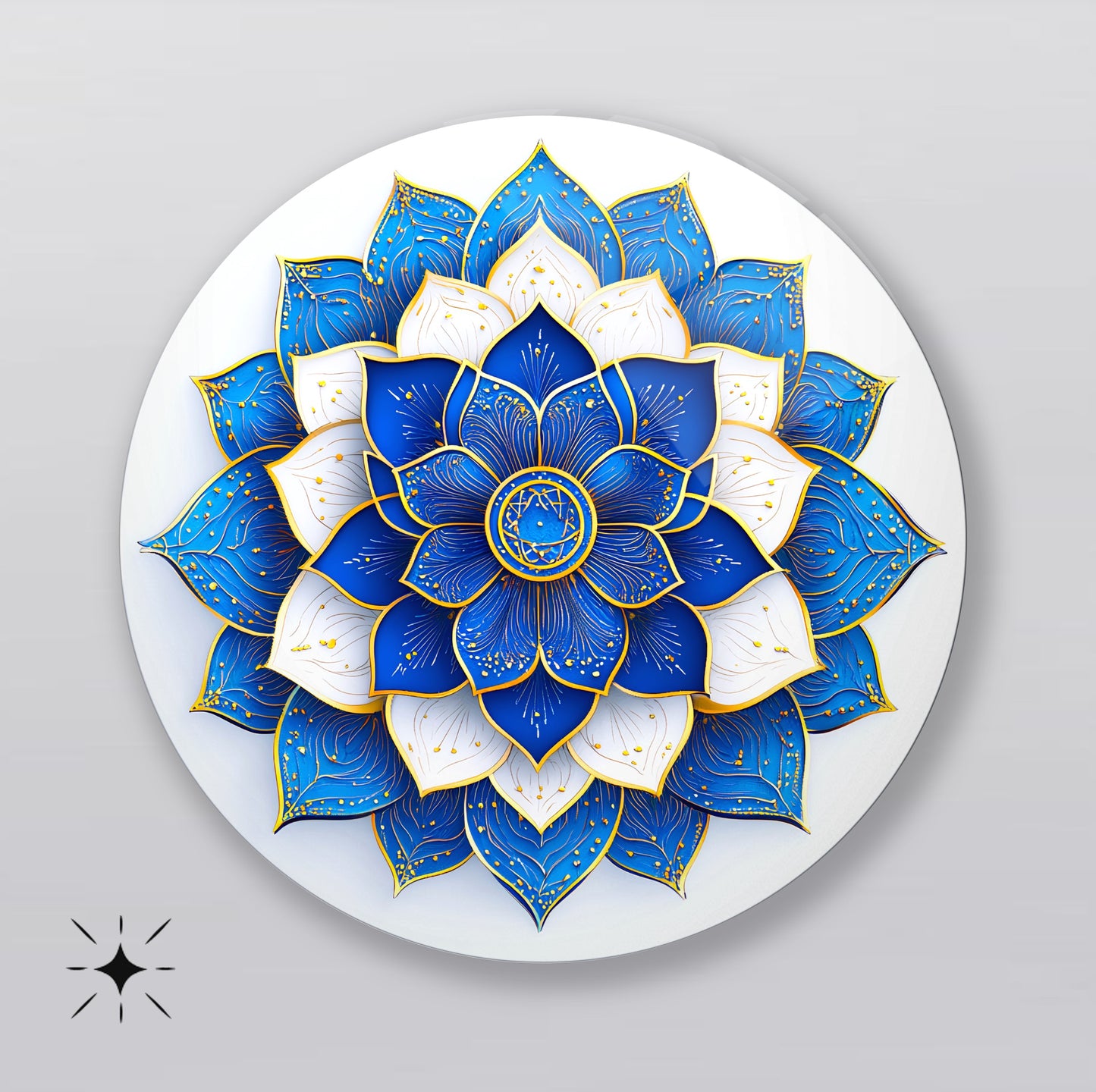 Mavi Gold Mandala Yuvarlak Cam Tablo
