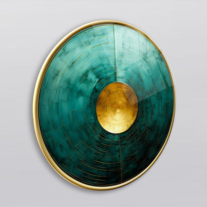 Soyut Gold Yeşil Yuvarlak Cam Tablo