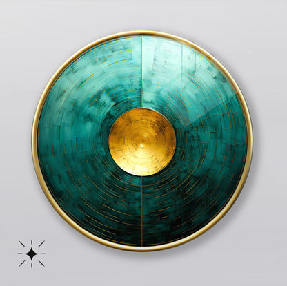 Soyut Gold Yeşil Yuvarlak Cam Tablo