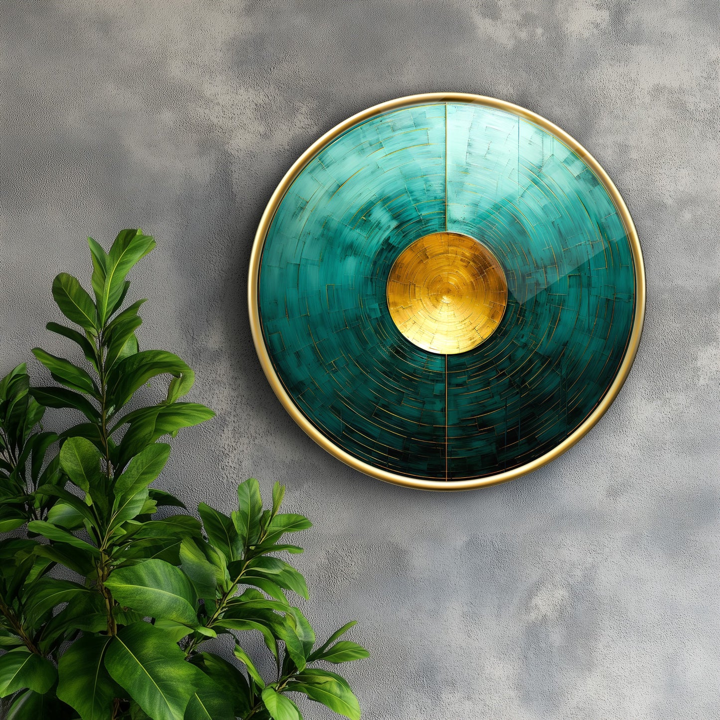 Soyut Gold Yeşil Yuvarlak Cam Tablo