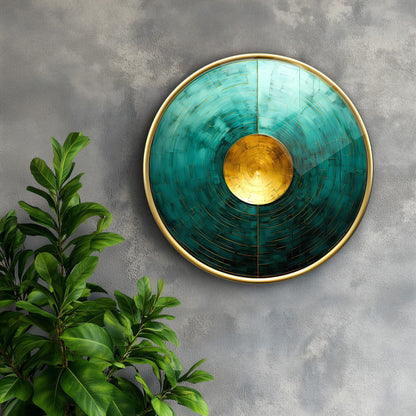 Soyut Gold Yeşil Yuvarlak Cam Tablo