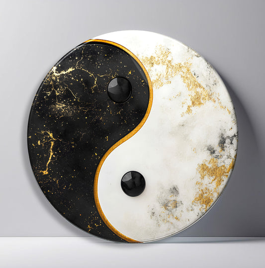Ying Yang Yuvarlak Cam Tablo