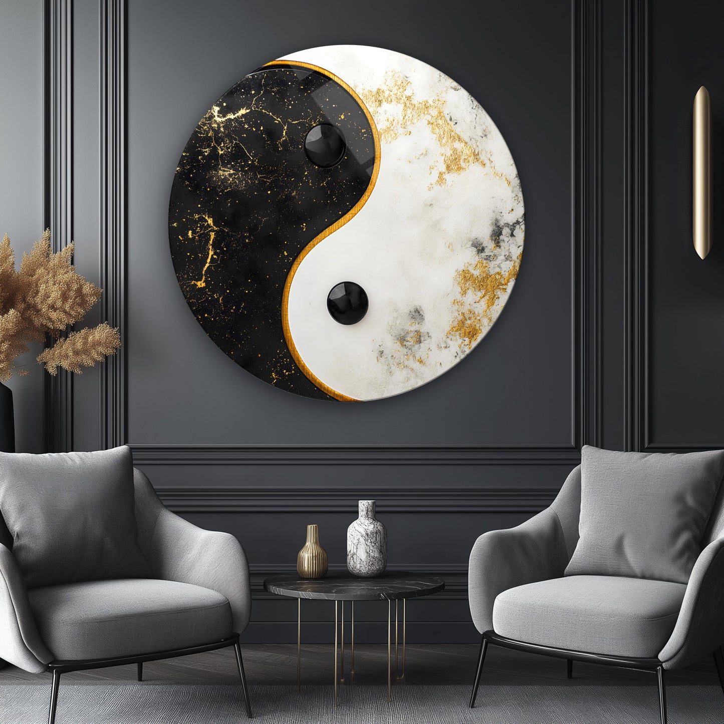 Ying Yang Yuvarlak Cam Tablo