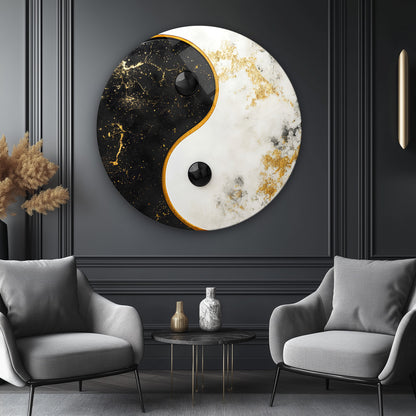 Ying Yang Yuvarlak Cam Tablo