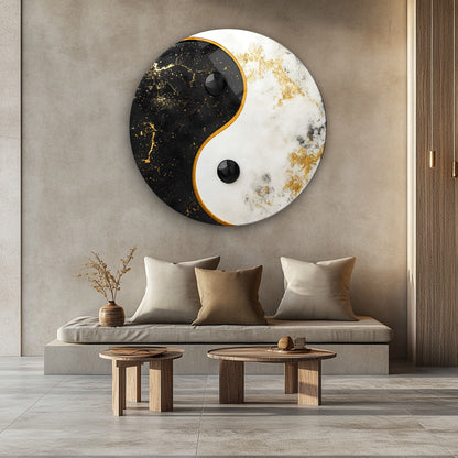 Ying Yang Yuvarlak Cam Tablo