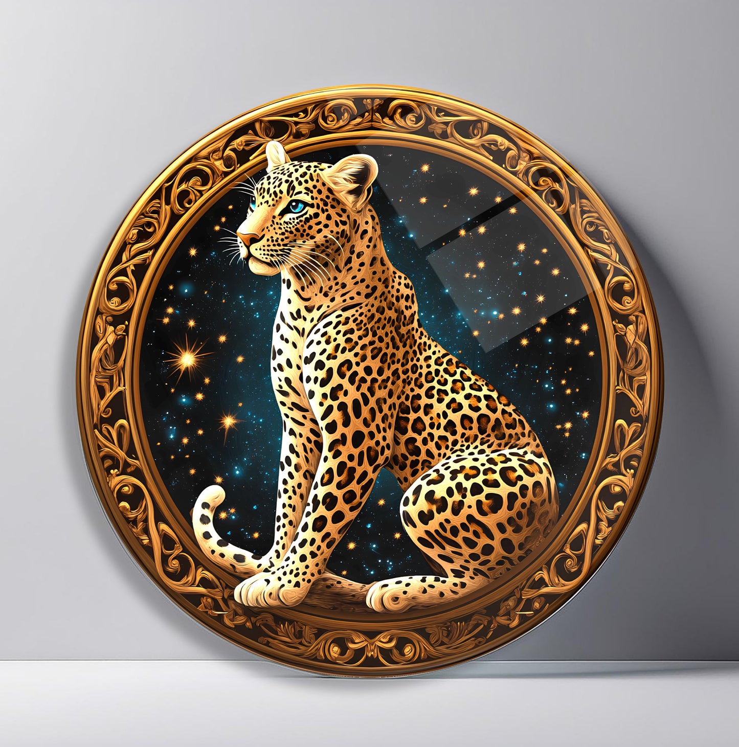 Gold Leopar Yuvarlak Cam Tablo