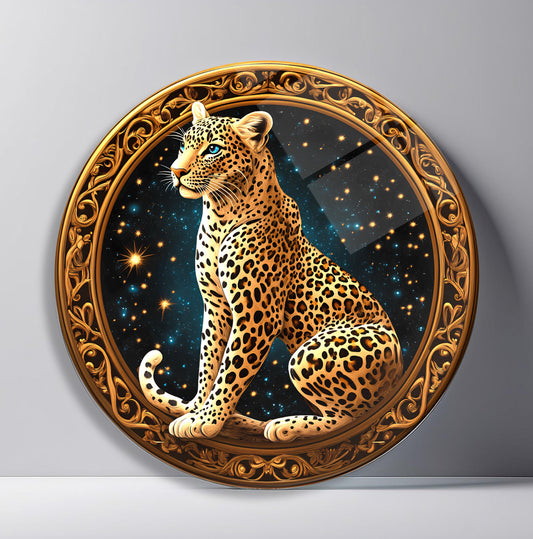 Gold Leopar Yuvarlak Cam Tablo