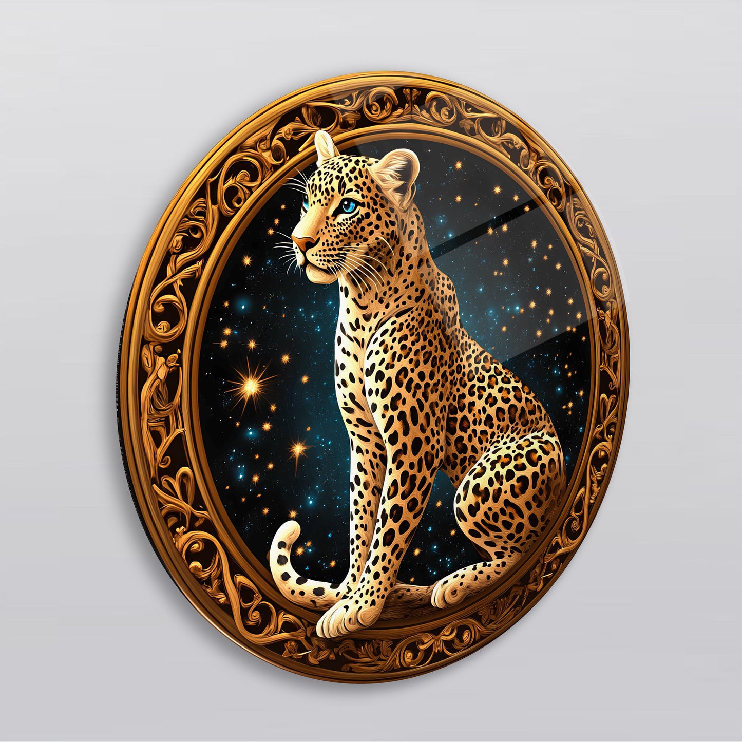 Gold Leopar Yuvarlak Cam Tablo
