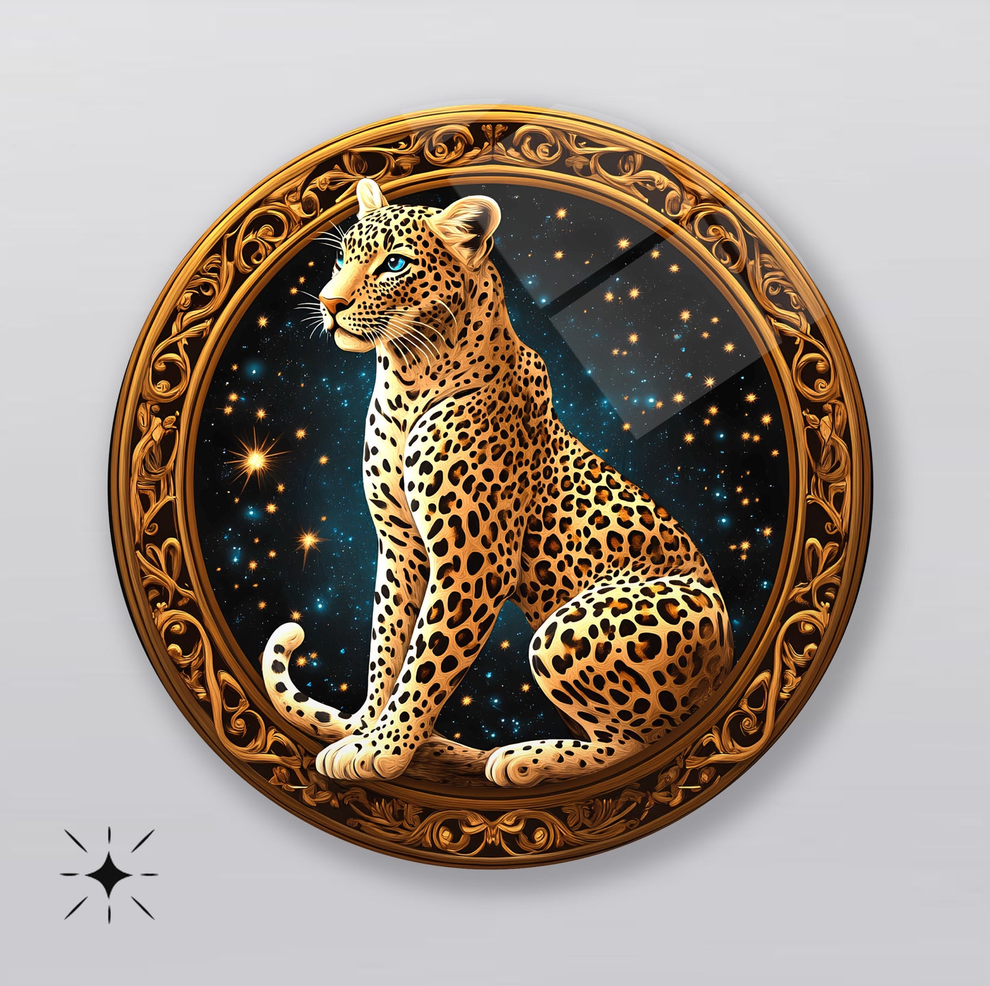 Gold Leopar Yuvarlak Cam Tablo