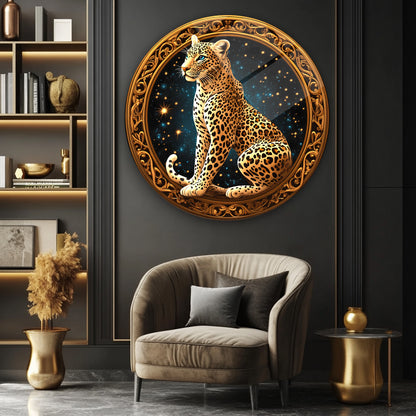 Gold Leopar Yuvarlak Cam Tablo