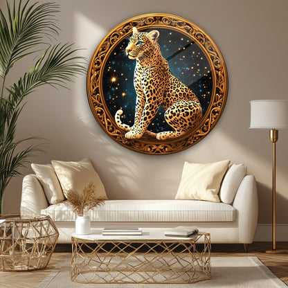 Gold Leopar Yuvarlak Cam Tablo