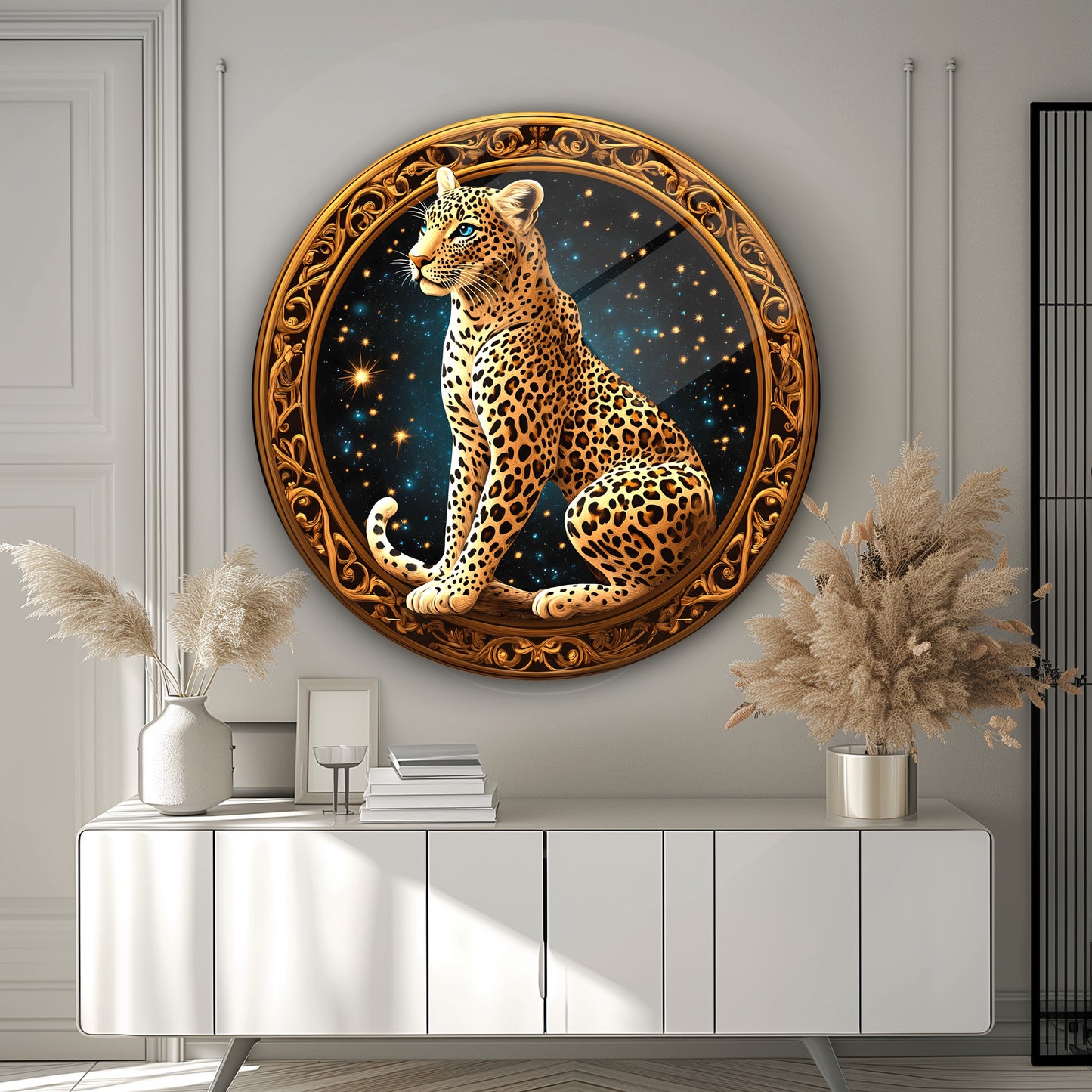 Gold Leopar Yuvarlak Cam Tablo