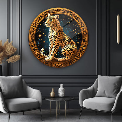 Gold Leopar Yuvarlak Cam Tablo