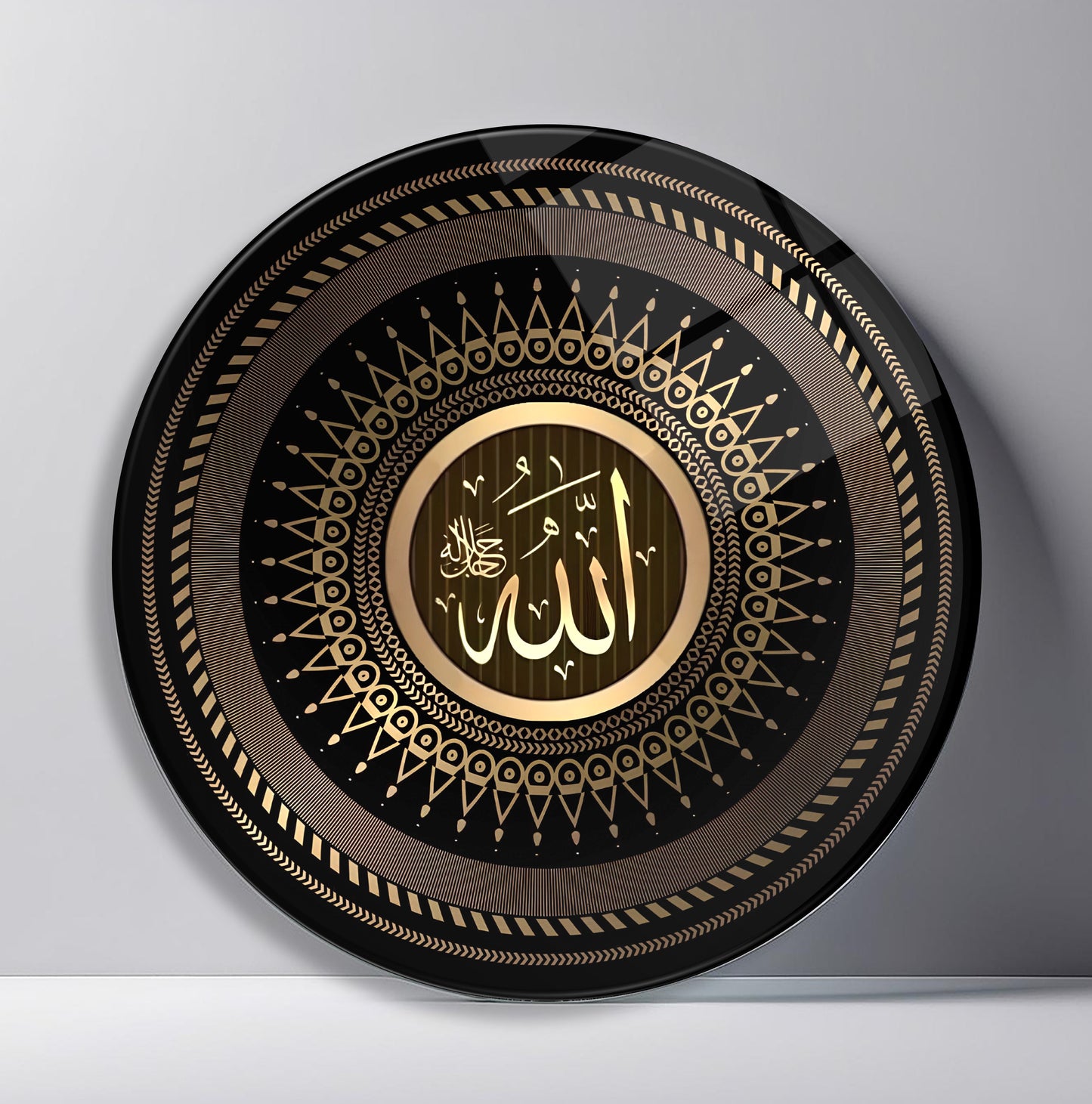 Gold Allah Lafzı Dini Yuvarlak Cam Tablo