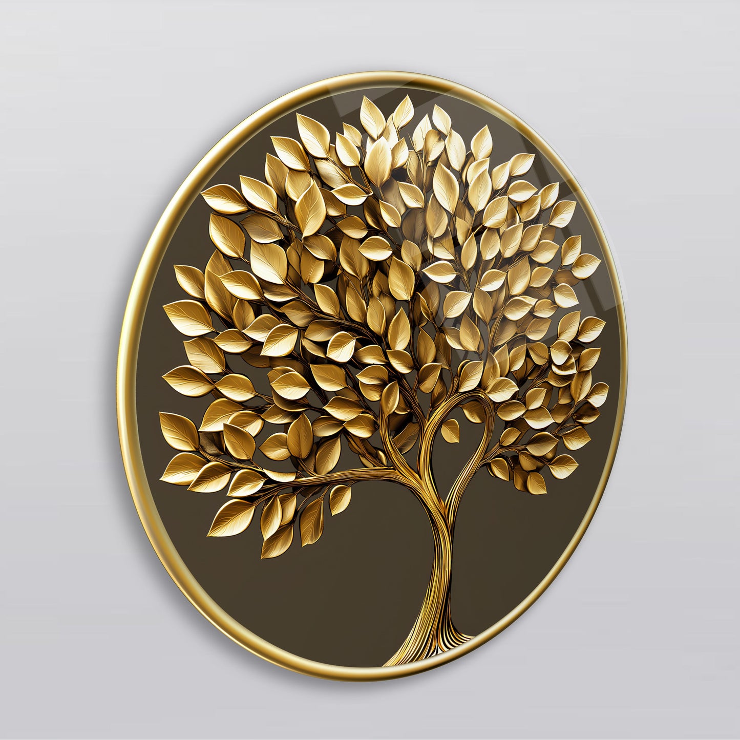 Gold Hayat Ağacı Yuvarlak Cam Tablo