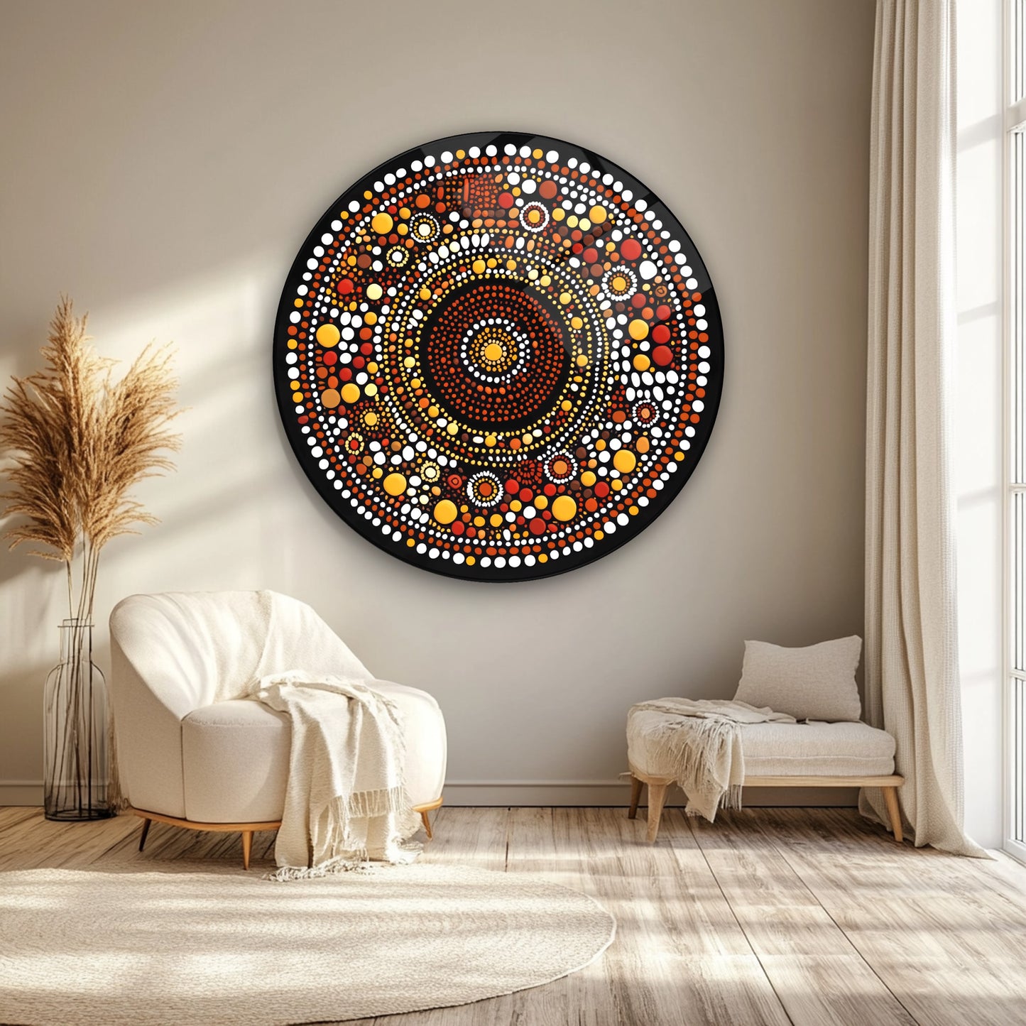 Etnik Afrika Desenleri Yuvarlak Cam Tablo