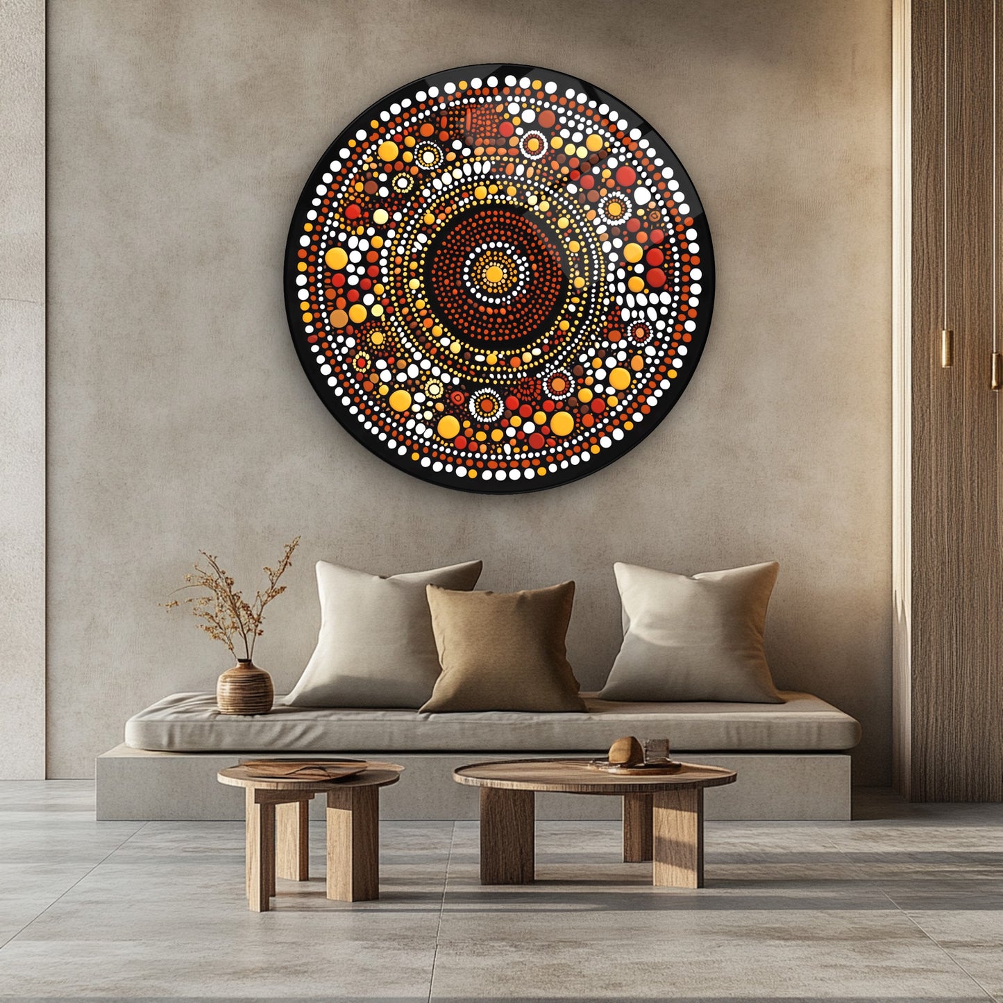 Etnik Afrika Desenleri Yuvarlak Cam Tablo