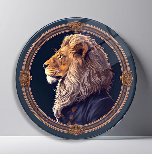 Aslan Portresi Yuvarlak Cam Tablo