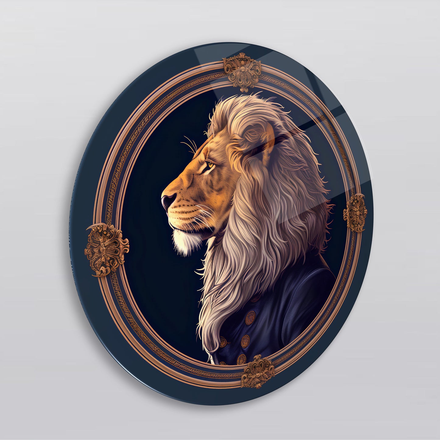 Aslan Portresi Yuvarlak Cam Tablo