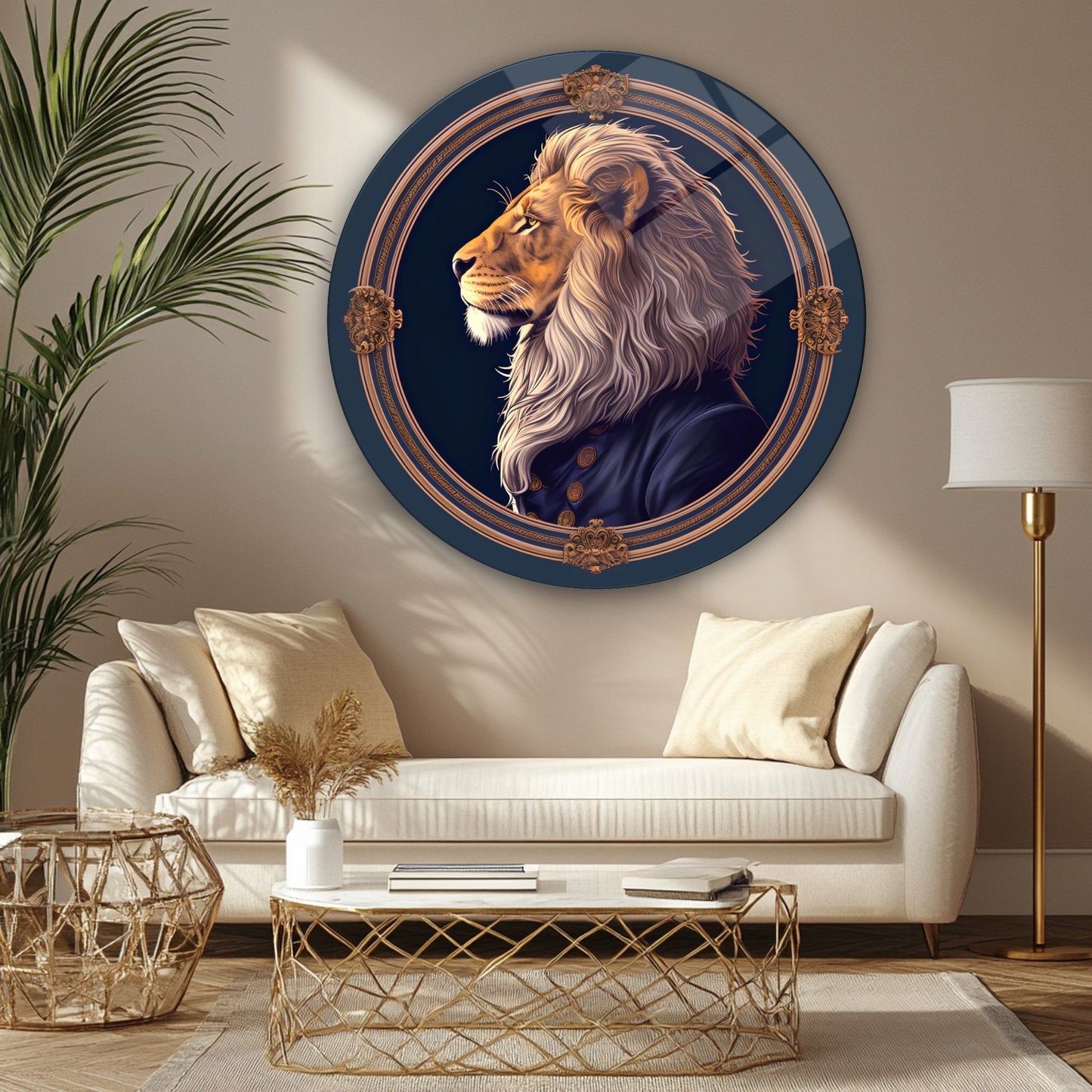 Aslan Portresi Yuvarlak Cam Tablo