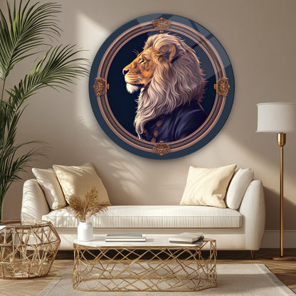 Aslan Portresi Yuvarlak Cam Tablo