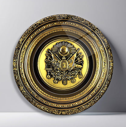 Gold Osmanlı Tuğrası Yuvarlak Cam Tablo