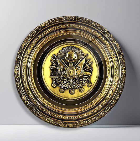 Gold Osmanlı Tuğrası Yuvarlak Cam Tablo