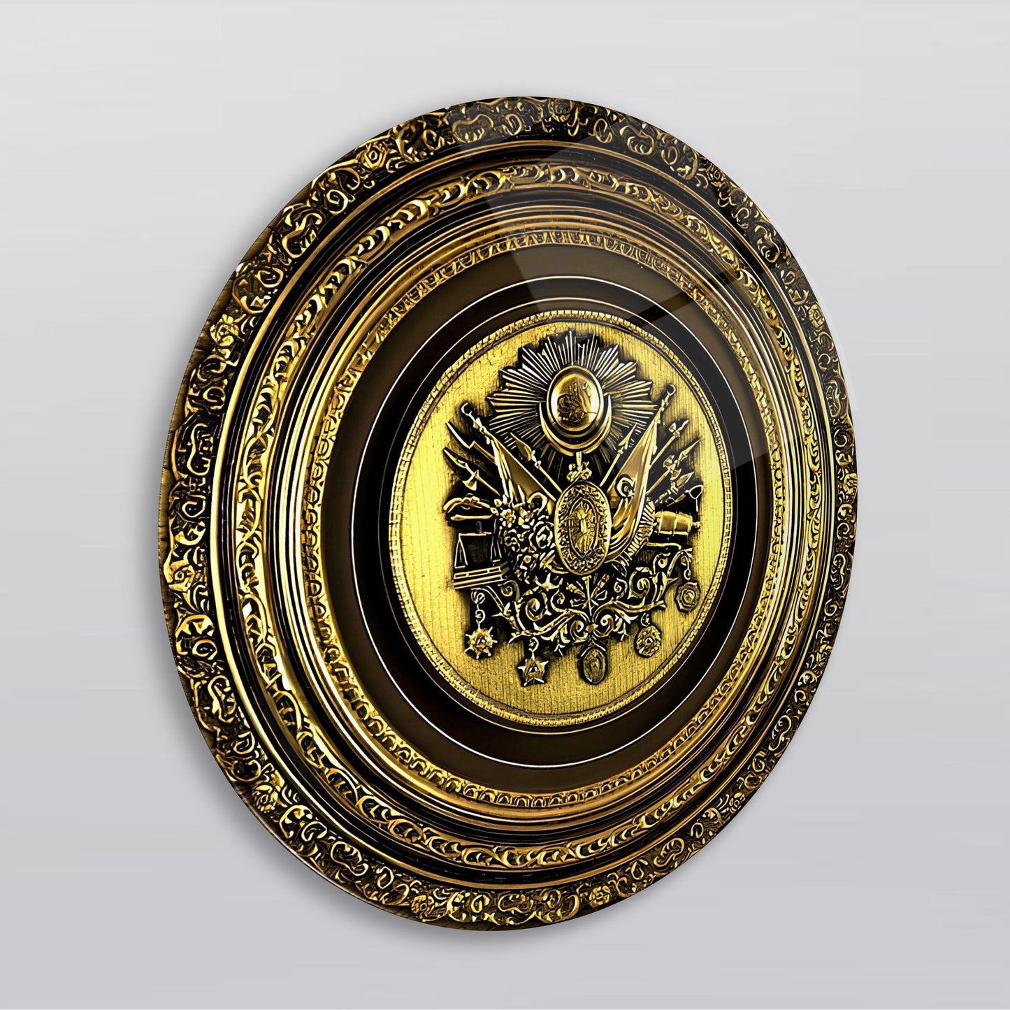 Gold Osmanlı Tuğrası Yuvarlak Cam Tablo