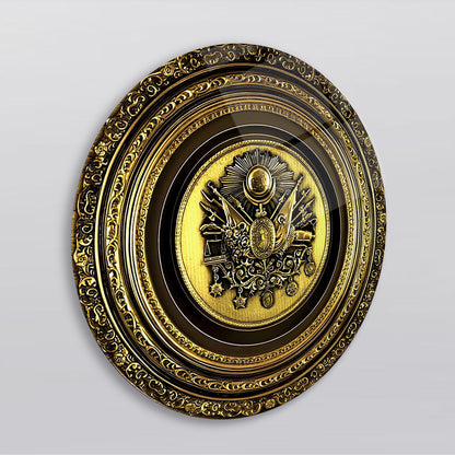 Gold Osmanlı Tuğrası Yuvarlak Cam Tablo