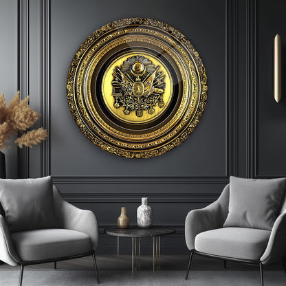 Gold Osmanlı Tuğrası Yuvarlak Cam Tablo