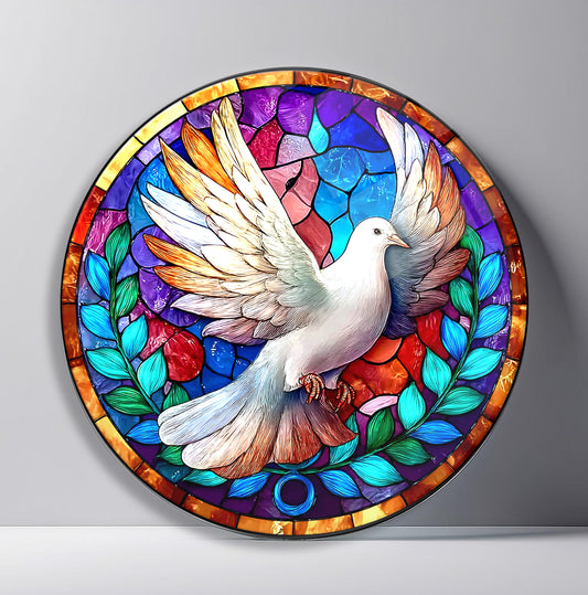 Vitray Desen Güvercin Yuvarlak Cam Tablo