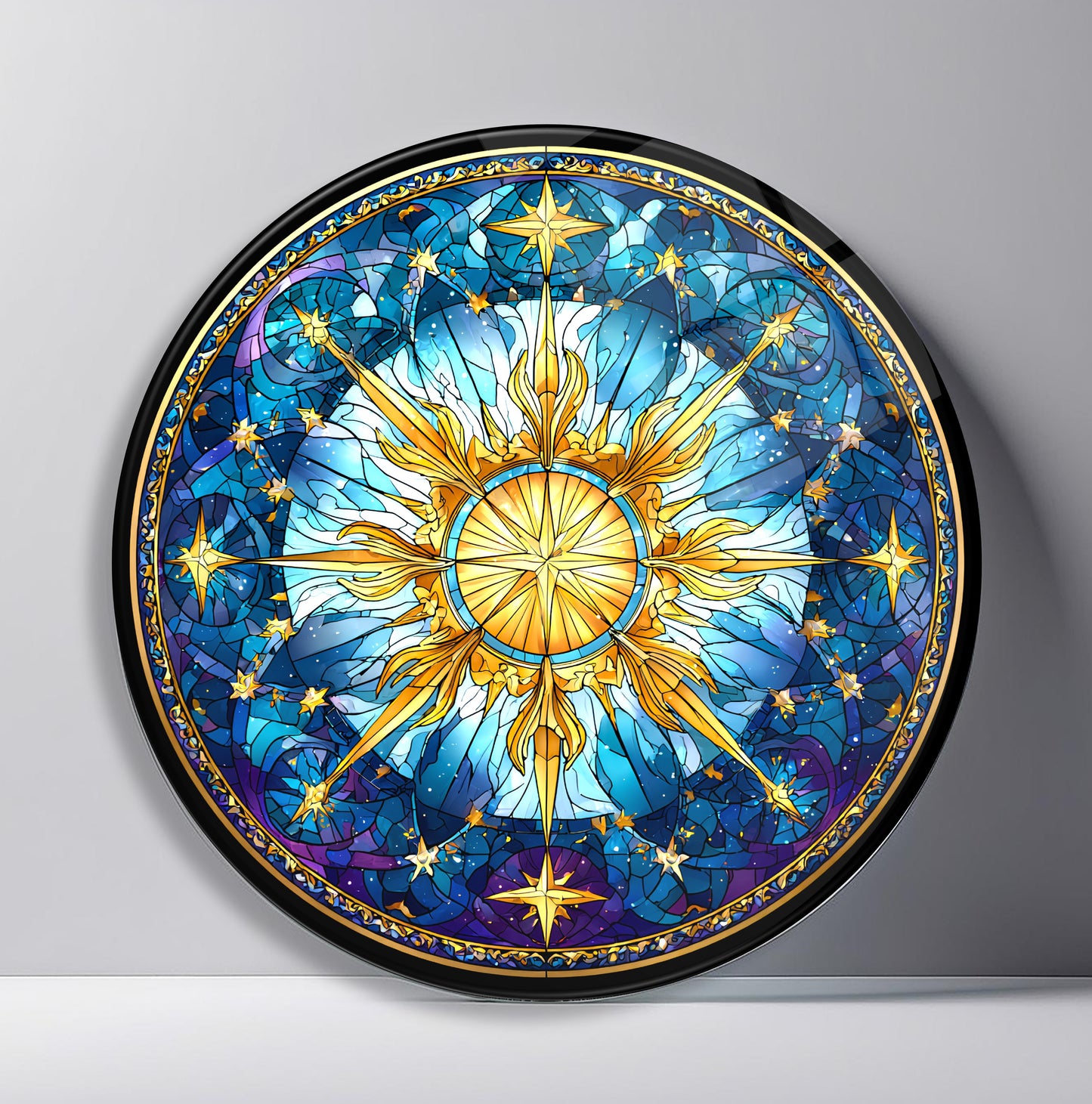Vitray Desen Gold Yıldız Yuvarlak Cam Tablo