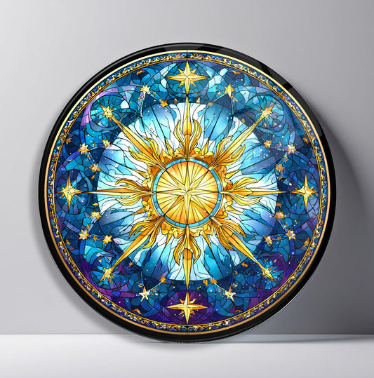 Vitray Desen Gold Yıldız Yuvarlak Cam Tablo