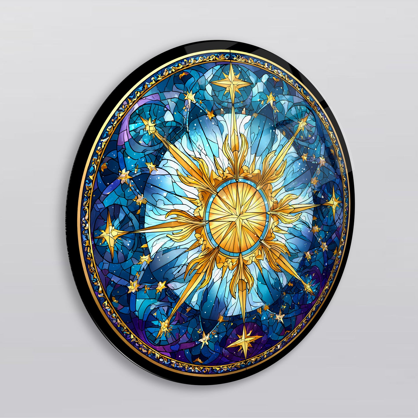 Vitray Desen Gold Yıldız Yuvarlak Cam Tablo