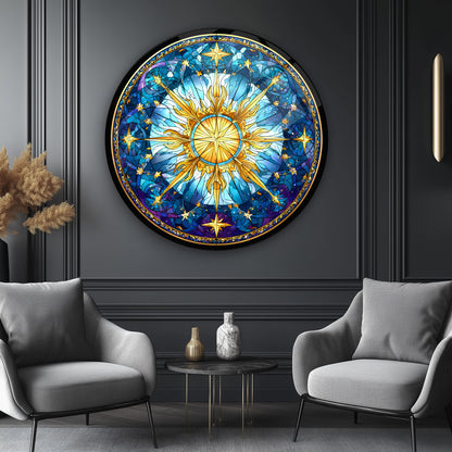 Vitray Desen Gold Yıldız Yuvarlak Cam Tablo