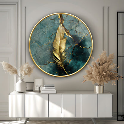 Gold Yaprak Yuvarlak Cam Tablo