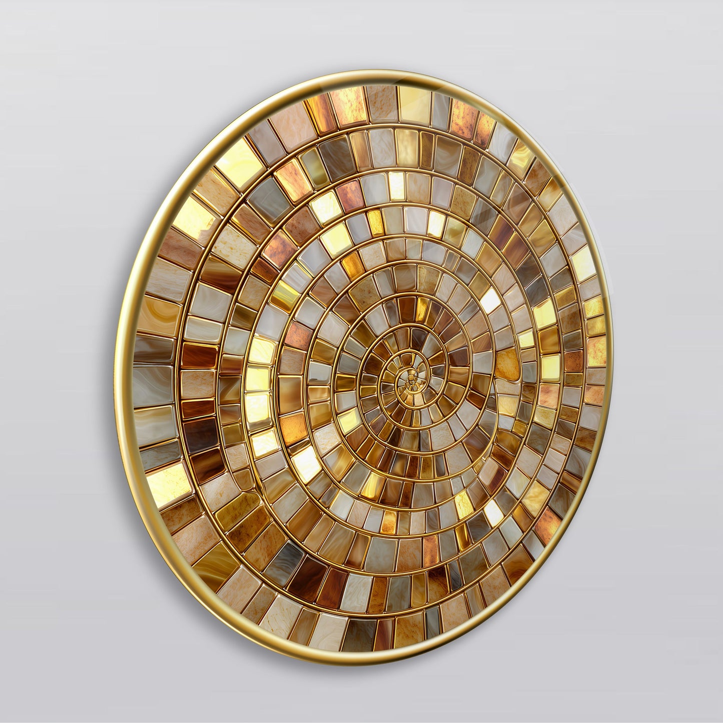 Gold Bej Mozaik Desen Yuvarlak Cam Tablo