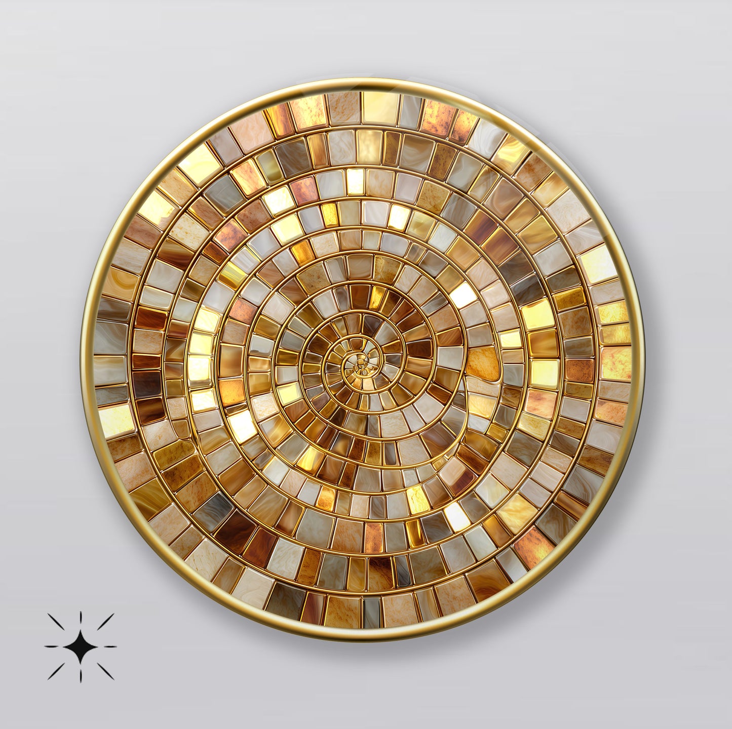 Gold Bej Mozaik Desen Yuvarlak Cam Tablo